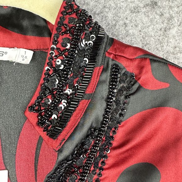 Chicos Top Blouse Size 1 Embellished Tunic Festive Scroll LS Allure Red NEW $129 - Picture 3 of 15